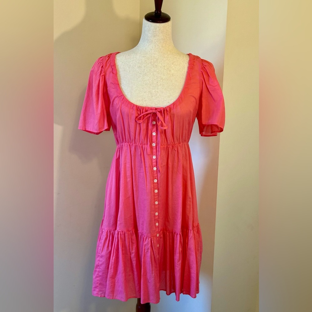 NWT J Crew SZ M Cotton Voile Pink Tiered Button-down Beach Dress - SO cute! - Picture 3 of 9